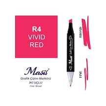 Çift Uçlu Marker Grafik Çizim Kalemi 4 Parlak Kırmızı