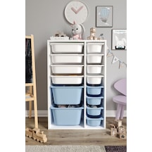 %100 Mdf - Large Duo 14 Sepetli Oyuncak Dolabı Mavi