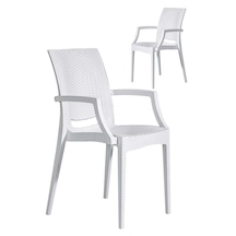 2 Adet Rattan Lüx Beyaz Sandalye / Balkon-Bahçe-Teras