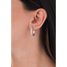 925 Ayar Gümüş 20 Mm Beyaz Zirkon Taşlı Halka Küpe