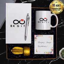 Bk Kurumsal Logonuza Özel 10 Kutu Kişiye Özel Hediye Seti Kupa, Defter, Kalem Ve Biblo Seti