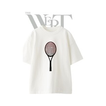 Thewert Tenis Raketi Tasarım Baskılı Ünisex Beyaz Oversize T-shirt