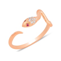 Gümüş Rose Zirkon Taşlı Üstten Ayarlanabilir Yılan Yüzük Barcode Rose