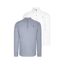 İkili Set G783 Dewberry Hakim Yaka Gömlek-beyaz-gri Beyaz-gri