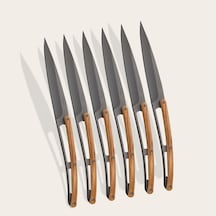 6 Deejo Steak Knives Serrated, Olive Wood