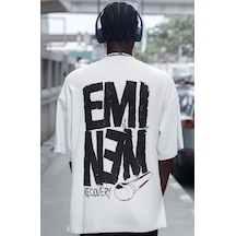 Eminem Recovery Rapper Şarkıcı Sırt Baskılı Unisex Oversize Tişör Beyaz