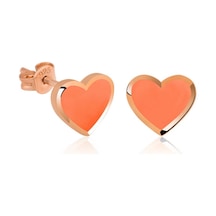 Gümüş Fosforlu Turuncu Kalp Küpe Gold - Rose Gold