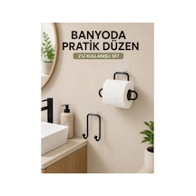 Astraltech Vidasız Banyo Seti Yapışkanlı Tuvalet Kağıdı Tutucu Ve Havlu Askısı 2 Li Set Çok Rnekli