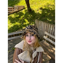 Kadın Zebra Desenli Peluş Kova Şapka - Unisex Siyah