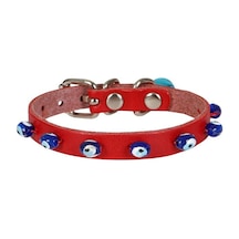 Cattie Boncuklu Deri Kedi Boyun Tasması S 1x18-22CM Kırmızı