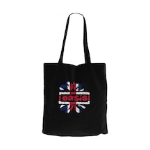 Oasis Logo Siyah Fermuarlı Bez Çanta Gabardin