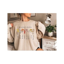 Herkesemoda Sıralı Çiçekler Baskılı 2 İplik Şardonlu Bisiklet Yaka Sweatshirt Bej