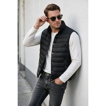 Rizzup Erkek Slim Fit Su Ve Rüzgar Geçirmez Siyah Şişme Yelek Dik Yaka Çıtçıtlı 2701708