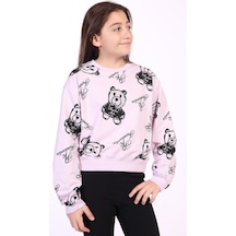 Toontoy Kız Çocuk Ayıcık Baskılı Sweatshirt Açık Lila