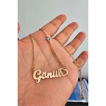 925 Ayar Gümüş Nazar Boncuklu, Kalpli İsimli Kolye Rose Gold