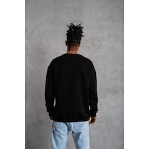 Modi Green Basic Dokulu Erkek Günlük Stil Siyah Bisiklet Yaka Sweatshirt