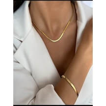 Kadın Yüksek Kalite Çelik Klasik İtalyan Kolye-bileklik Set Zincir Altın