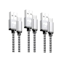 Micro-usb Hızlı Şarj Kablosu, 1 Metre, 2.1a, Kopmaz Naylon Örgülü Veri Kablosu, Samsung, Xiaomi Ve Micro-usb Girişli Tüm Cihazlar İle Uyumlu, 1 Yıl Garantili