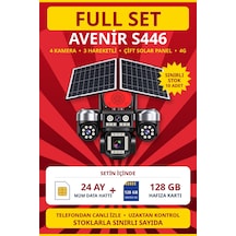 Avenir S446 4 Kameralı 3 Motorlu 4G Çift Güneş Panelli Solar Kamera Full Set + 128 GB Hafıza Kartı