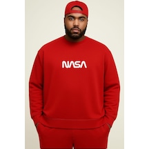 Benroma 3 İplik Penye Nasa Baskılı Büyük Beden Unisex Sweatshırt Çok Renkli