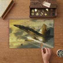 Savaş Uçağı - Hava Gösterisi Tasarımı 240 Parça Ahşap Puzzle Ahşap Kutuda Mpy20180