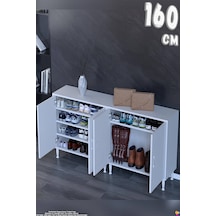 Modilayn Alba Ayakkabılık - Kapaklı 4 Raf 6 Bölmeli Dar Alanlar İçin Çok Amaçlı Dolap 160 Cm Beyaz
