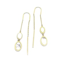 Oval Sedef Altın Sallantılı Küpe Sarı Altın