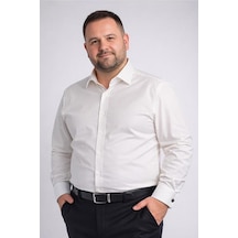 Krem Ekstra Büyük Yaka 4 Drop Rahat Kesim Micro Kumaş Kol Düğmeli Regular Fit Erkek Gömlek // 189-10