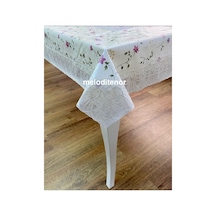 Meiwa Astarlı Sedefli Lüks Küçük Mor Çiçekli Güpür Dantelli Pvc Dikdörtgen Muşamba Masa Örtüsü Pembe