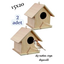 Ahşap Kuş Yuvası Kuş Evi Dış Mekan Suya Dayanıklı 2 Adet 15x15x20 Cm
