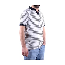 Dagoster Dmg23-231237 Beyaz Lacivert Günlük Çizgili Polo Yaka Erkek Tişört Lacivert
