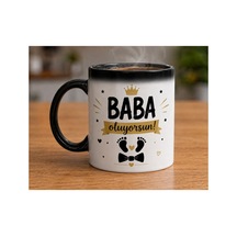 Baba Oluyorsun Tasarımlı Sihirli Kupa Bardak Siyah Siyah