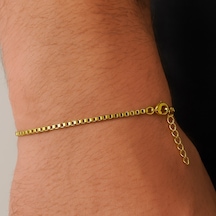Altın Renk Iç Içe Geçmeli 1 Mm. Kutu Zincir Asansör Unisex Erkek Çelik Bileklik - 3381 Çok Renkli
