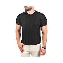 Deepsea Erkek Siyah Dar Kesim Pamuklu Triko Tişört Slim Fit Nefes Alan Bisiklet Yaka Tişört 2504348 Siyah