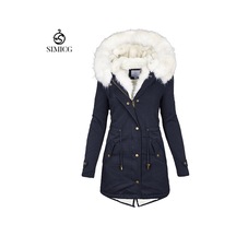 Sonbahar Ve Kış İçin Kadınlara Özel Orta Uzunlukta Kapüşonlu Sıcak Mont Lacivert