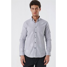 İmza Açık Gri Kısalabilir Kollu Desenli Jakarlıcepsiz %100 Pamuk Casual Slim Fit Gömlek 1004230183-açık Gri Açık Gri