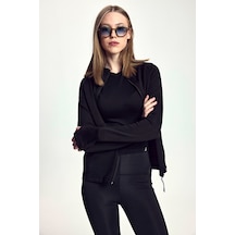 Scorp Athena Kadın Fermuarlı Koşu Sweatshirt Siyah Standart