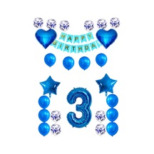 3 Yaş Mavi Konsept Doğum Günü Seti Kalp Yıldız Folyo Balon Set