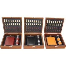 Ahşap Kutulu Satrançlı Matara Seti Derili