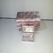 Çeyiz SANDIK Kapitone KÜÇÜK Model 2li Set PEMBE Kadife Kumaş İçi Kırmızı Tela Kutu sevk El Yapım