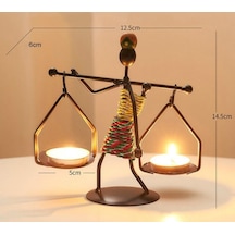 Sume Kadın Figürlü Metal Ferforje Tealight Mumluk Ev Dekoru Süs Altın