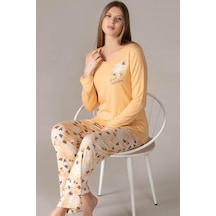 Flz Kadın Uzun Kol Pijama Takımı Viskon Mevsimlik Dowry 09-130 Hardal