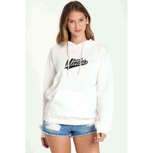 Shawn Mendes Logo Baskılı Beyaz Kadın Kapşonlu Sweatshirt