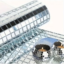 Kare Silver Cam Mozaik Fayans Çıkartmaları El İşi Kare Cam Fayans Kendinden Yapışkanlı Aynalı Dekor Panel 30x30 Cm Go53/00778