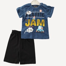 Cebeciticaret Erkek Bebek Ikili Takım Şortlu Arabalı Indogo Mavi