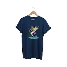 Fishing Balıkçılık Levrek Balığı Baskılı Avcı %100 Pamuk Regular Fit Unisex T-shirt Lacivert