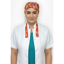 Turuncu Tavşan Desenli Tesettür Veteriner Doktor Hemşire Hastane Aşçı Cerrahi Bone Turuncu