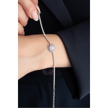 Çekirdekjewelry 925 Ayar Gümüş Mortaşli Lotus Çiçeği Figürlü Işıltılı Bileklik Gri