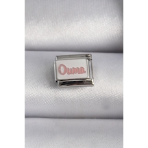 316l Çelik Gümüş Renk Beyaz Pembe Ouma İşlemeli Nomination Charm Renkli