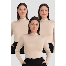 Arma Yıldız Kadın Ten Balıkçı Yaka Uzun Kollu Body 3 Adet Ten